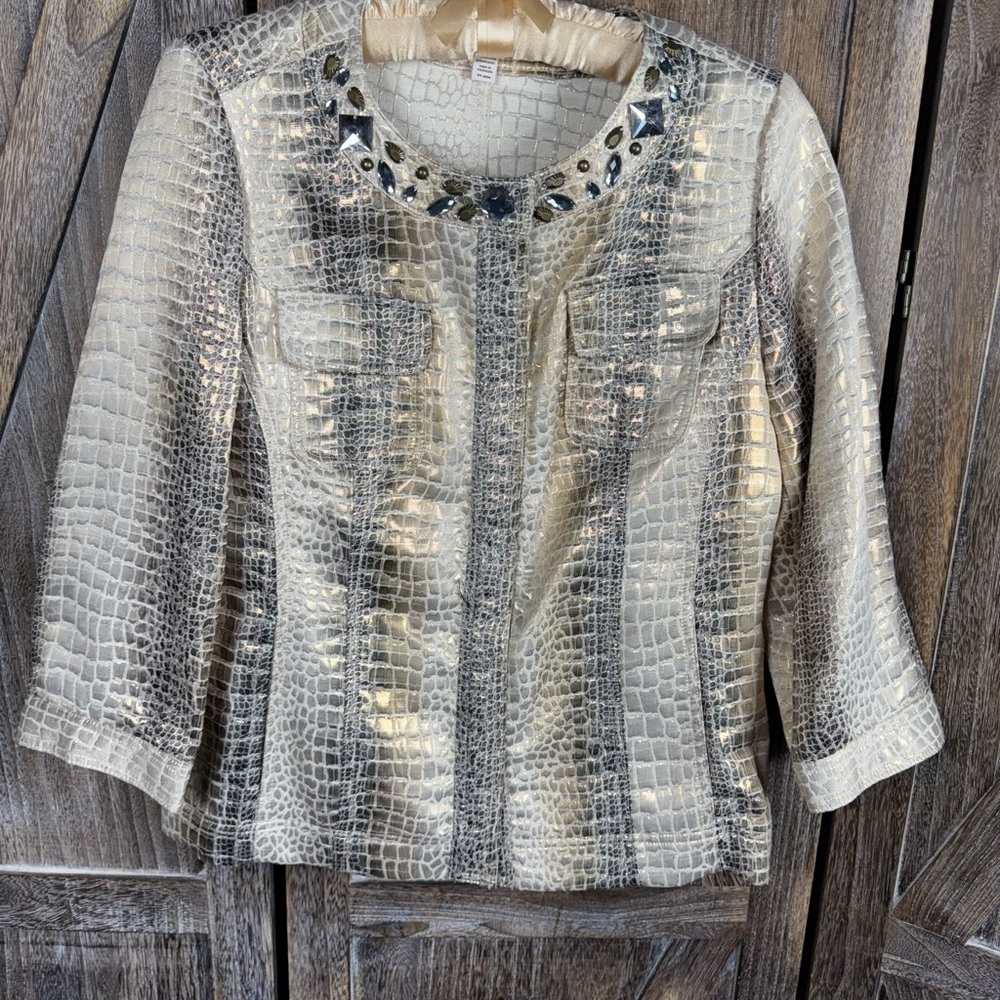 JM Collection Gold Embellished‎ 3/4 Sleeve Blouse